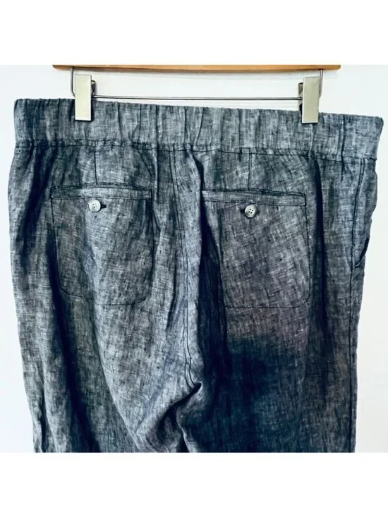 Athleta Gray Wide-Leg 100% Linen Drawstring Pants 12 Coastal Summer Vacation - Picture 6 of 14